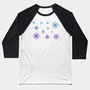 Ombre Blue Faux Glitter Snowflakes Baseball T-Shirt